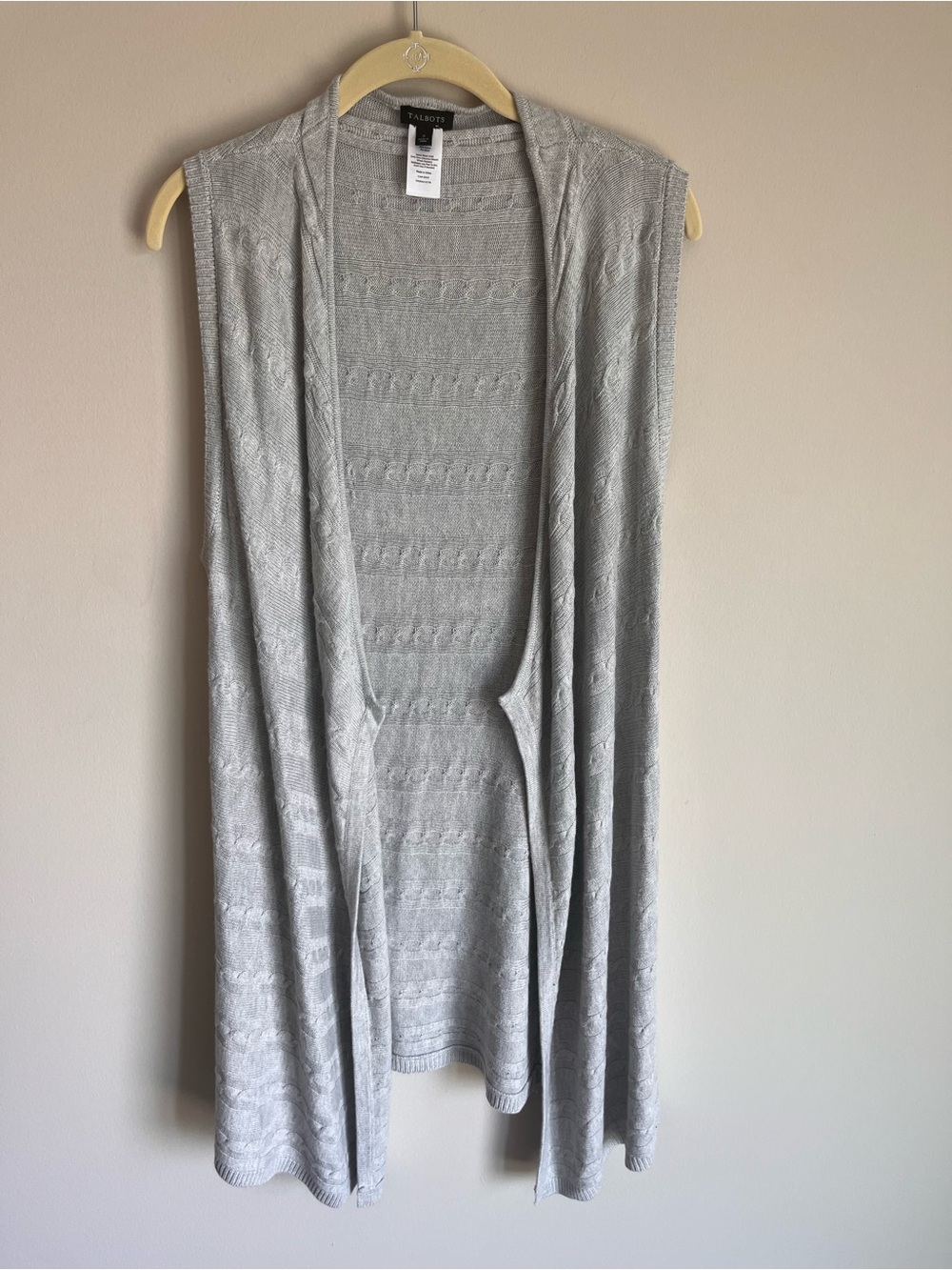 Talbots Women's Grey Cable Knit Sleeveless Duster Sweater Vest Cardigan Size S